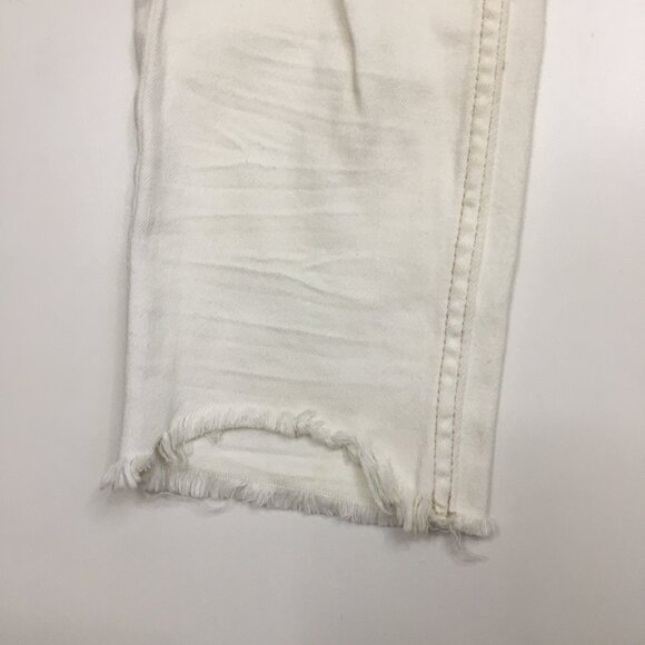 FREE PEOPLE Ivory Distressed Raw Step Hem 5 Pocket Logo Hardware Skinny Jeans - Picture 9 of 15